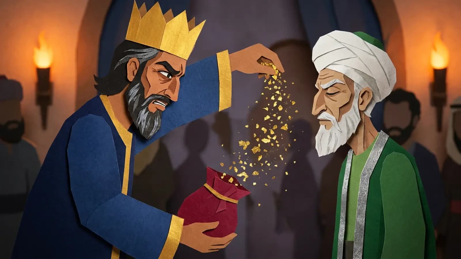 الملك ينثر الغبار الذهبي فوق رأس وزيره شرف الدين المتجمد